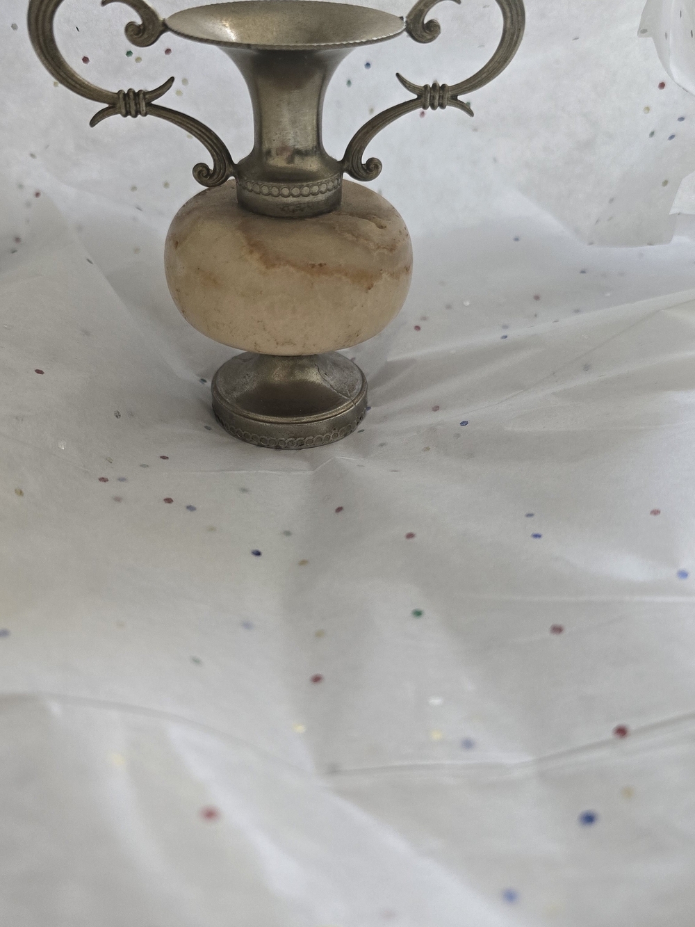Decorative Beige Marble and Silver Accent Vase - Home Dining